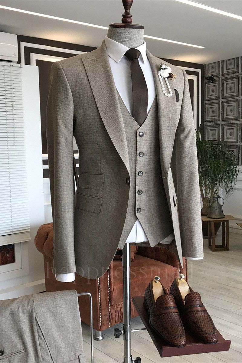 Jonathan Newest Brown 3-Pieces Slim Fit Formal Business Men Suits