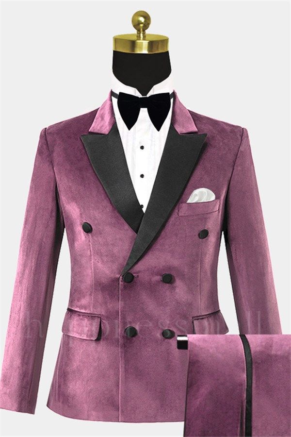 Blaze Stylish Mauve Velvet Tuxedo with 2 Pieces | Peak Lapel Double Breasted Suits for Men