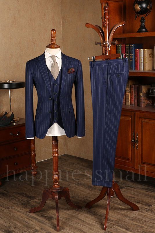 Isadora New Arrival Blue Striped 3 Pieces Slim Fit Formal Menswear