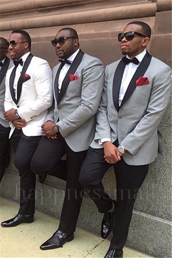 Lucian Gray Best Fitted One Button Wedding Groomsmen Suits with Black Lapel