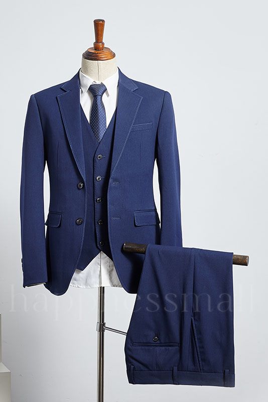 Abigail Traditional Blue 3 Pieces Notched Lapel Slim Fit Bespoke Business Suit