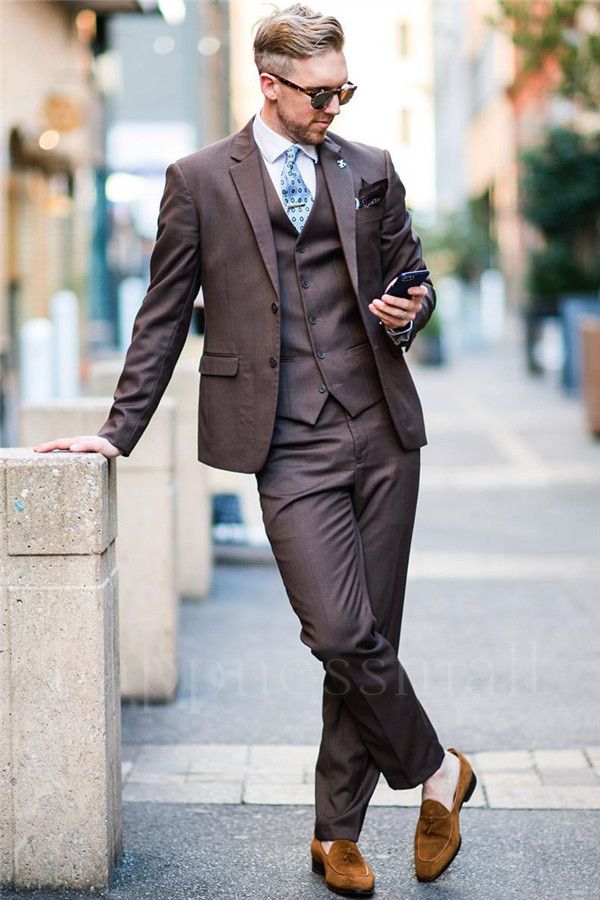 Maximus Stylish Brown Two Buttons Formal Mens Business Suits
