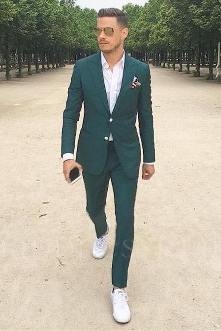 Orion Trendy Dark Green Peaked Lapel Slim Fit Men Suit for Prom