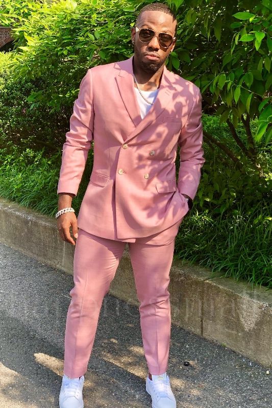 Stylish Candy Pink Notched Lapel Double Breasted Man Prom | Wedding Suits