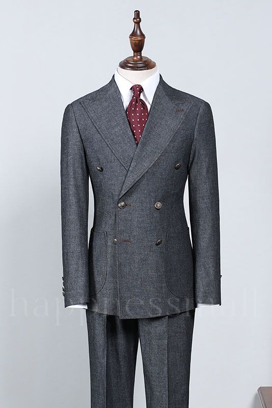 Falken Traditional Dark Gray Peaked Lapel Double Breasted Formal Menswear