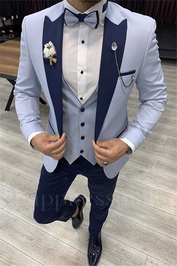 Amelia Sky Blue Slim Fit Peaked Lapel Three Pieces Men Suits