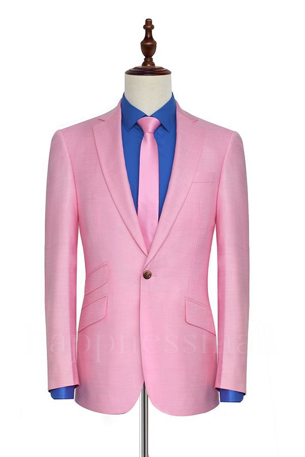 Fashion Candy Pink Three Slant Pockets Mens Suits | Fashion Business Suits for Office
