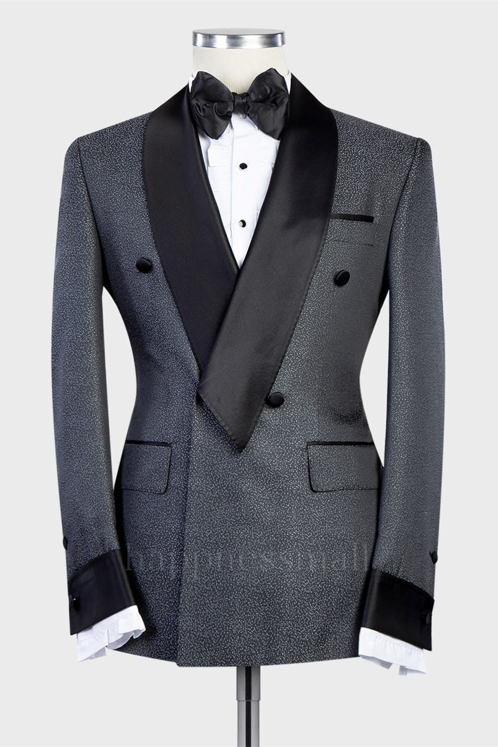 Dark Gray Double Breasted Shawl With Lapel And Slim Fitting Men'S Suit | Unique Silk Collar Men'S Suit