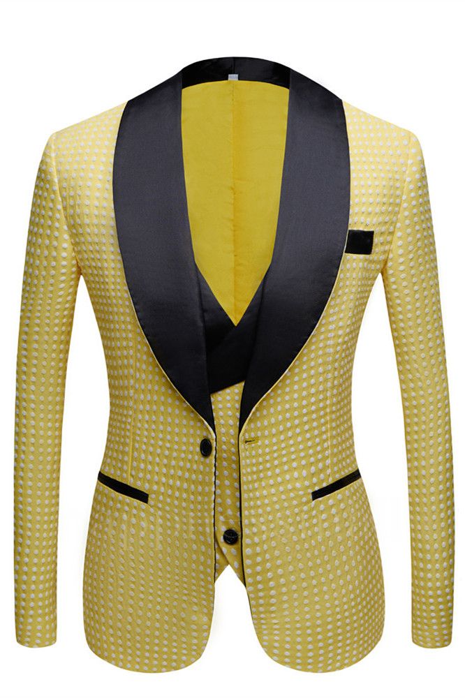 Chic Yellow Dot Shawl Lapel Wedding Groom Suits for Sale