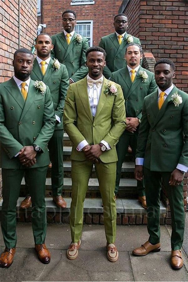 Bodhi Dark Green Double Breasted Slim Fit Wedding Groomsmen Suit With Peaked Lapel