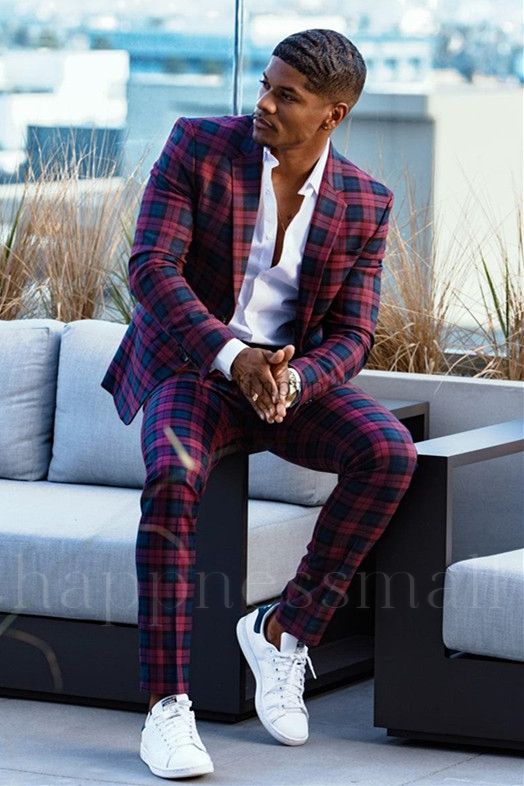 Alexander Chic Fashion Plaid Slim Fit Bespoke Prom Men's Suit
