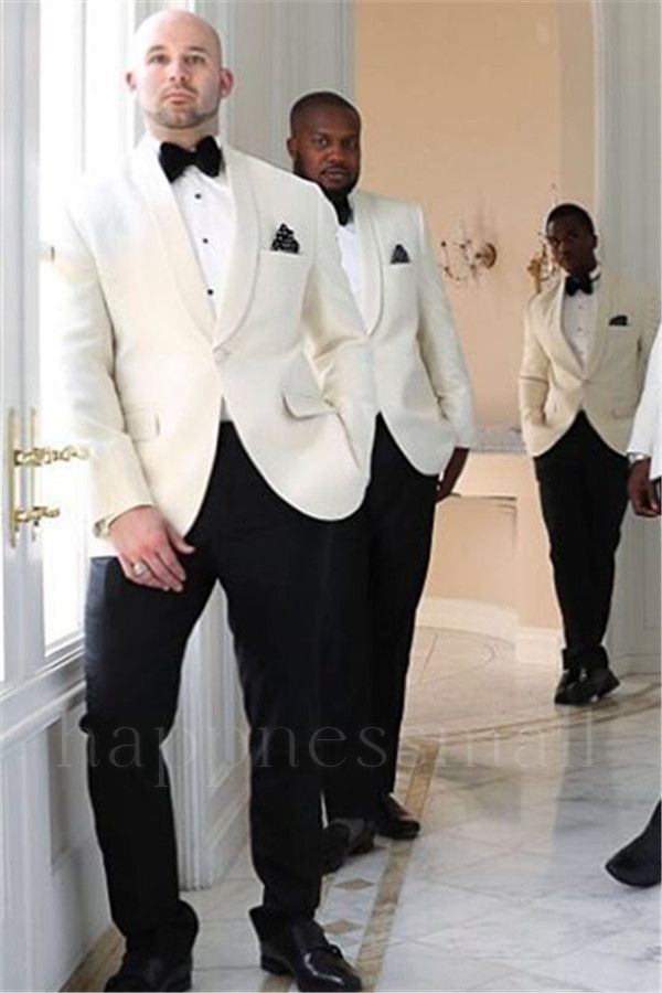 Eamon White One Button Shawl Lapel Suits For Groomsmen
