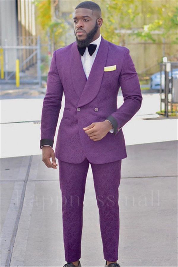 Quinlan Stylish Purple Jacquard Slim Fit Groom Tuxedos | Prom Outfits Suits