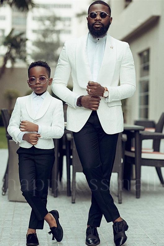 Popular White Jacquard Shawl Lapel Slim Fit Chic Wedding Men Suits | happnessmall