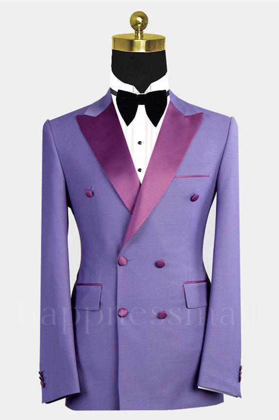 Unique Peaked Lapel Purple Bespoke Double Breasted Men Suits