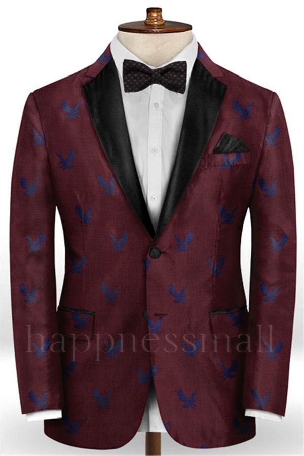 New Arrival Printed Burgundy Prom Suits For Men Online | Happnessmall