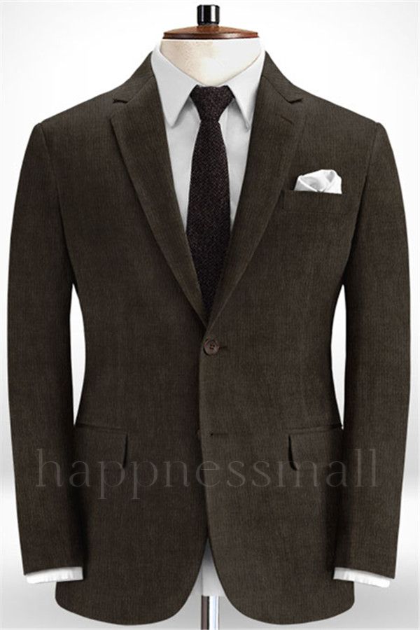 Latest Design Brown Two Pieces Prom Tuxedo | Corduroy Formal Business Men Suits