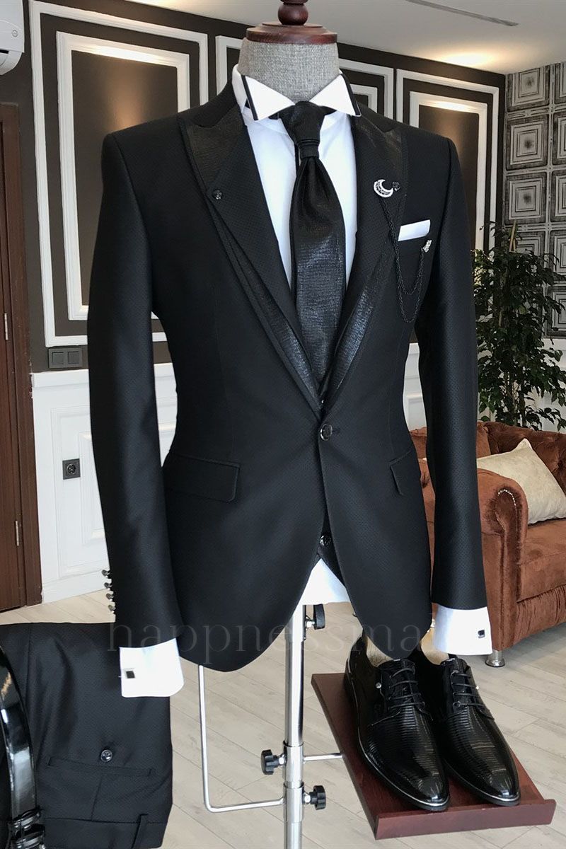 Tassos Classic All Black 2-Pieces One Button Formal Menswear