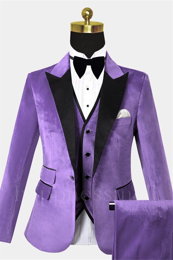 Zane Purple Velvet Tuxedo with Peak Lapel | Three Pieces Slim Fit Prom Men Suits