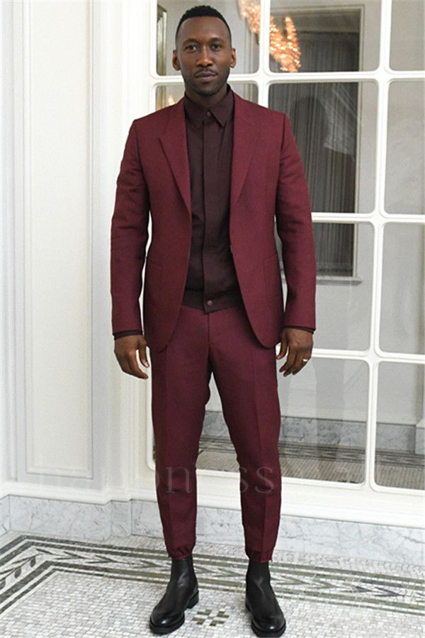 Ace Simple Burgundy Peaked Lapel Men Suits | Two Piece Slim Fit Prom Outfits Online