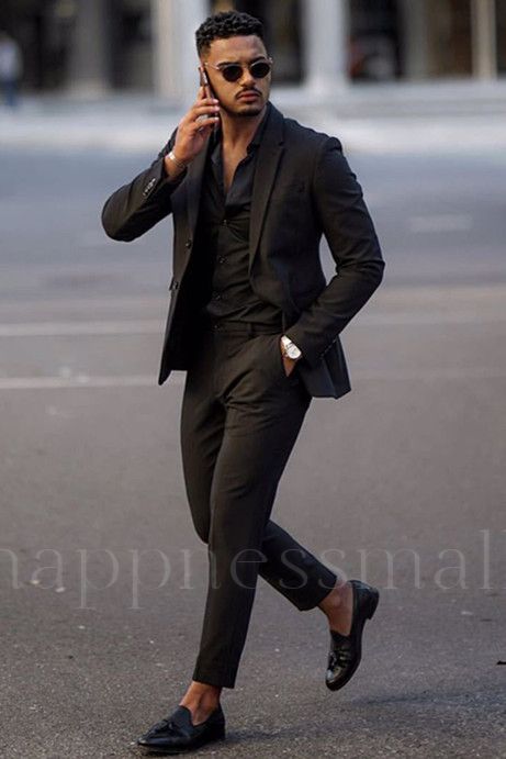 Paxton Simple All Black Formal Business Men Suit With Notched Lapel