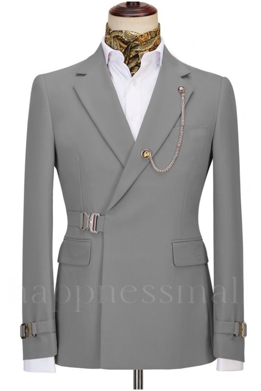 New Arrival Gray Peaked Lapel Slim Fit Prom Suits