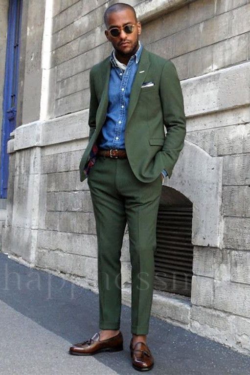 Magnus Dark Green Peaked Lapel Slim Fit Two Piece Men Suits