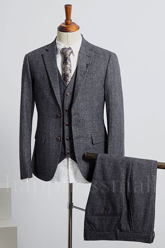 Philippe Popular Dark Gray Notched Lapel 2 Button Slim Fit Business Suit