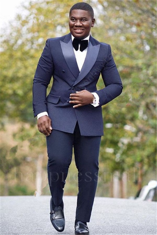 Ryder Elegant Navy Blue Double Breasted Peaked Silk Lapel Mens Suit Online