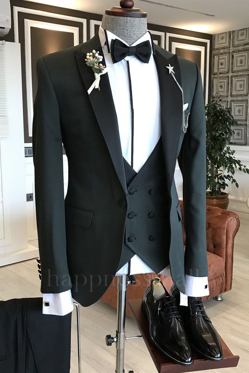 Asher Stylish Black Peaked Lapel Bespoke Men Suits for Business