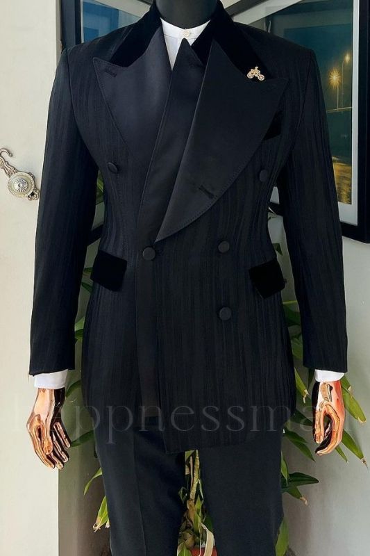 Theodora Simple Black Peaked Lapel  Two Pieces Prom Suits