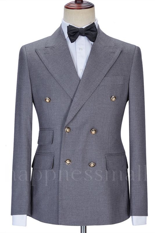 Advanced Gray Double Breasted Chic Slim Fit Men Suits for Business | happnessmall