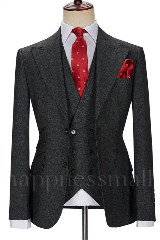 Happnessmall Trendy Formal Black Three Pieces Peaked Lapel Business Men Suits