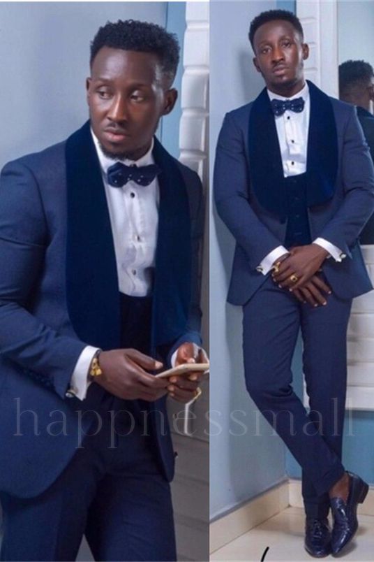 Hudson Special Design Dark Navy Shawl Lapel Slim Fit Wedding Mens Suit