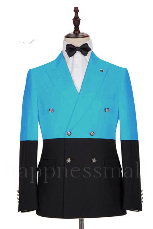 Latest Design Blue Double Breasted Slim Fit Men Suits