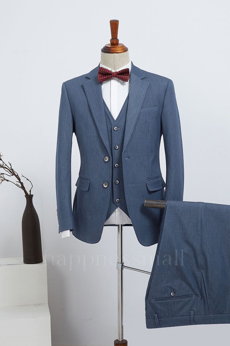 Noah Glamorous Affordable Blue 3 Pieces Slim Fit Custom Business Suit