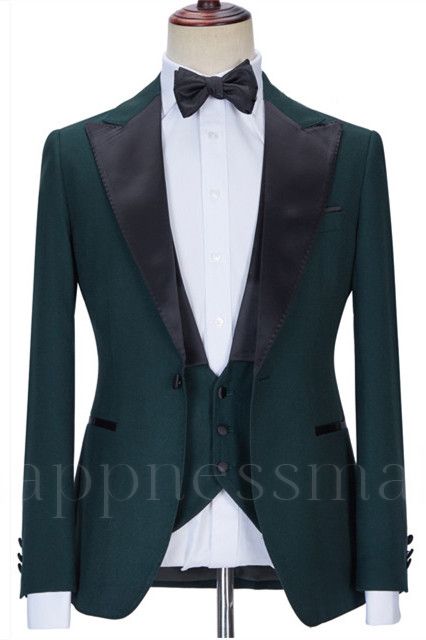 Popular Three Pieces Slim Fit Bespoke Prom Men Suits with Black Lapel | happnessmall