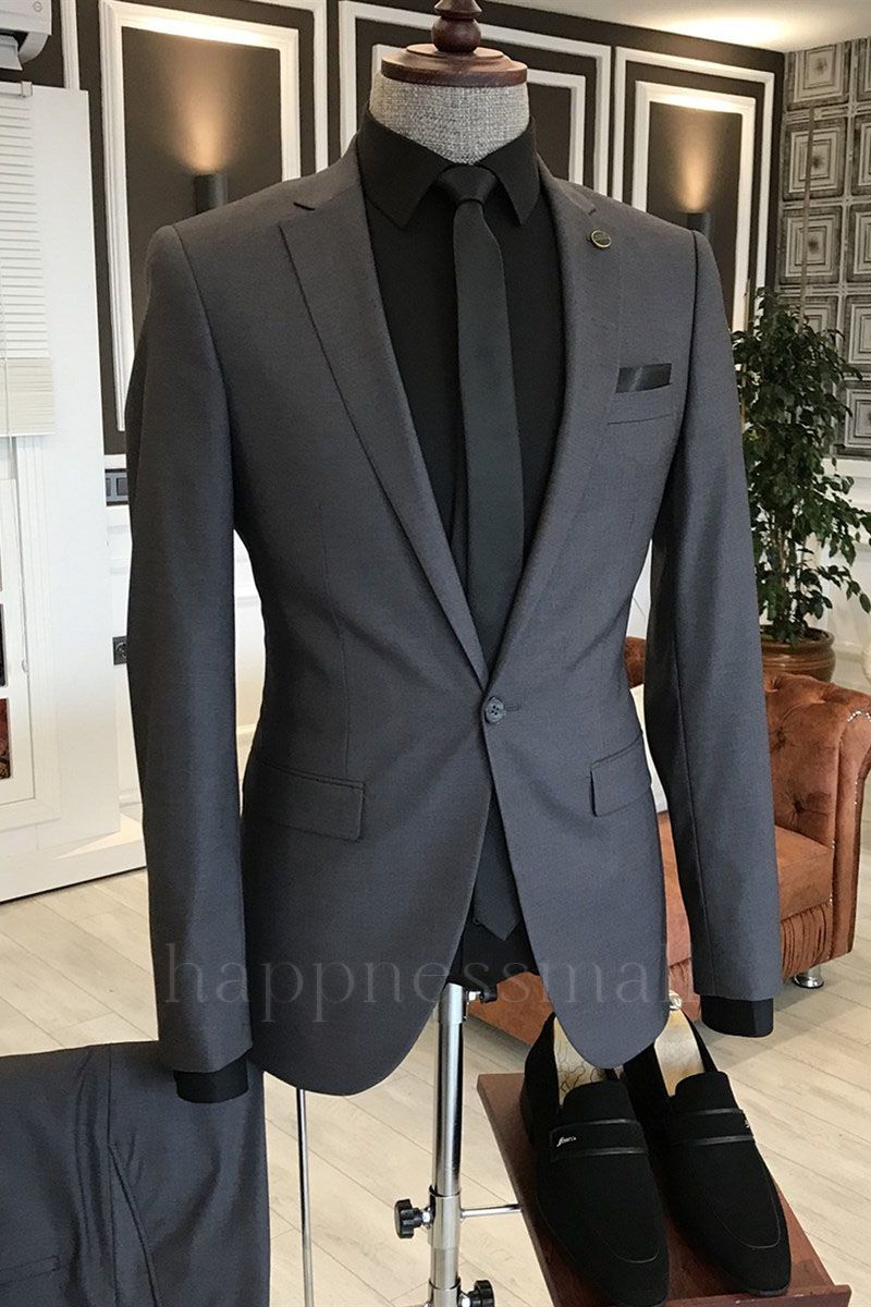 Legend Gentle Black Notched Lapel One Button Slim Fit Suits For Men Business