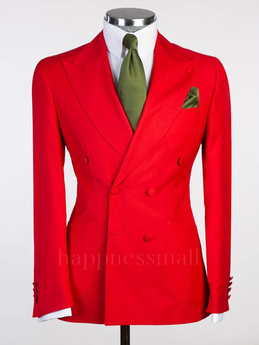 Red 2ps Slim Fit Peaked Lapel Men Suits | Happnessmall