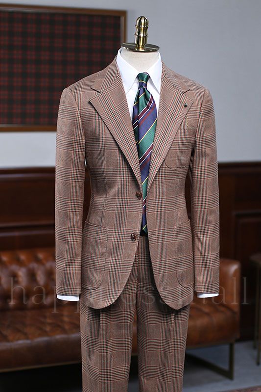 Nathalie Popular Coffee Small Plaid 2 Pieces Slim Fit Custom Business Suit