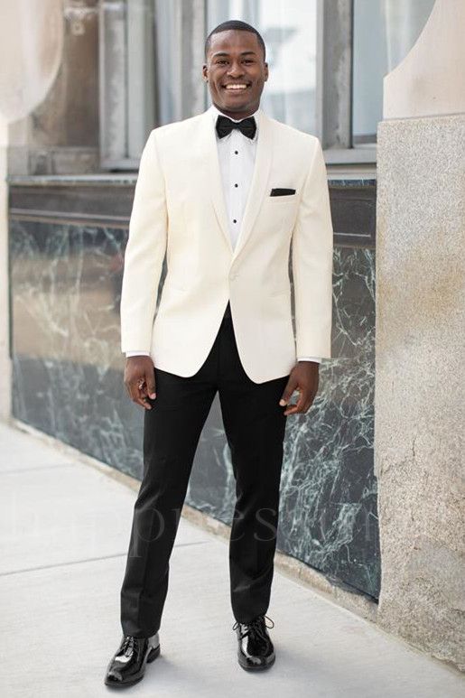 Madison Simple and Handsome White Shawl Lapel One Button Wedding Men Suits