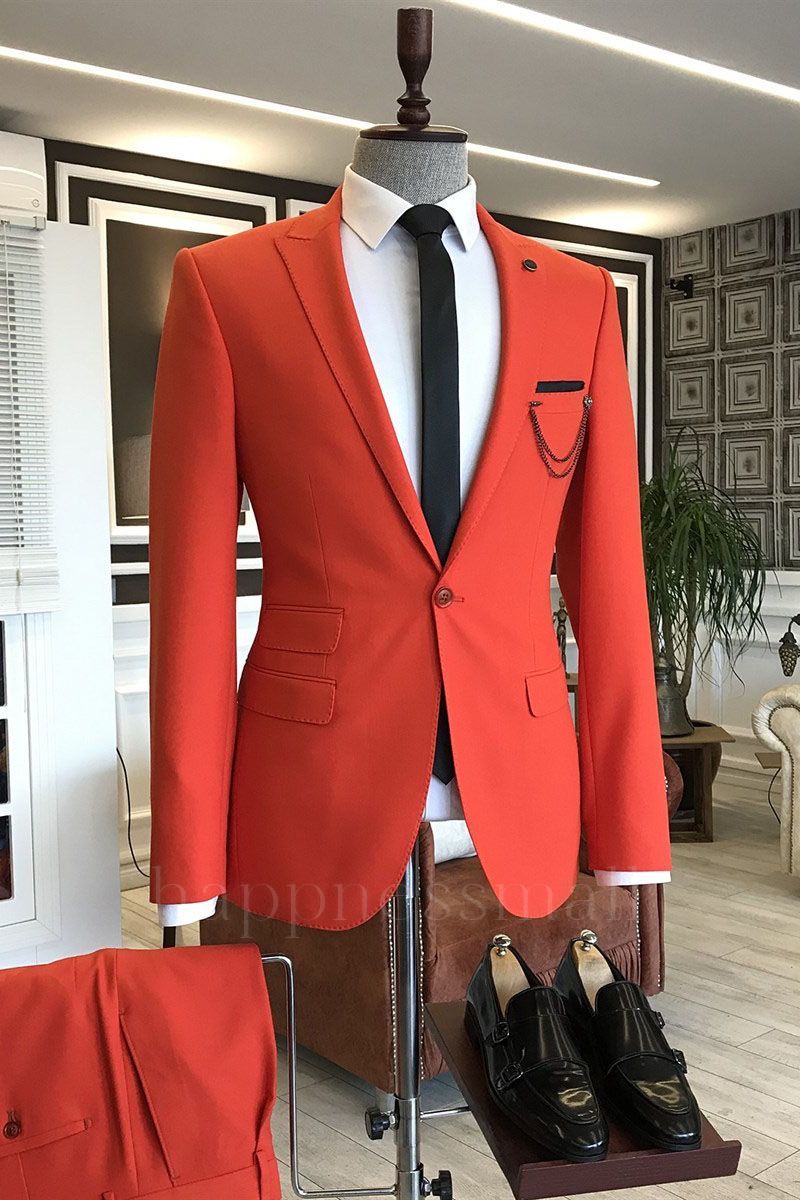 Custome Red Peaked Lapel One Button Slim Fit Dinner Party Suits | Happnessmall