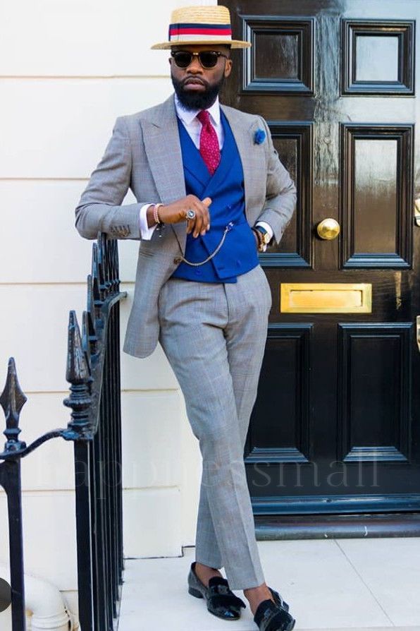 Mariamne Fashion Bespoke Slim Fit Peaked Lapel Plaid Three-Pieces Men Suits