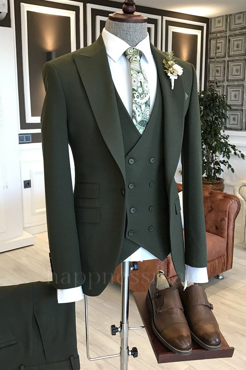 Fyren Popular Dark Green One Button 3 Flaps Tailored Business Suits For Men