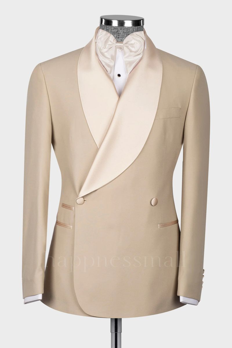 Greyson High Quality Champagne Double Breasted Shawl Lapel Men Wedding Suits