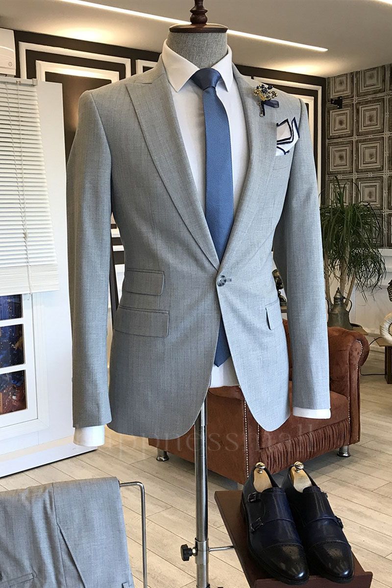 Maverick Popular Gray Peaked Lapel One Button Formal Business Men Suits