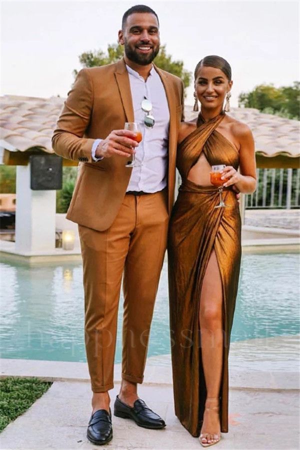 Cyprian Trendy Brown One Button Peaked Lapel Mens Prom Suits