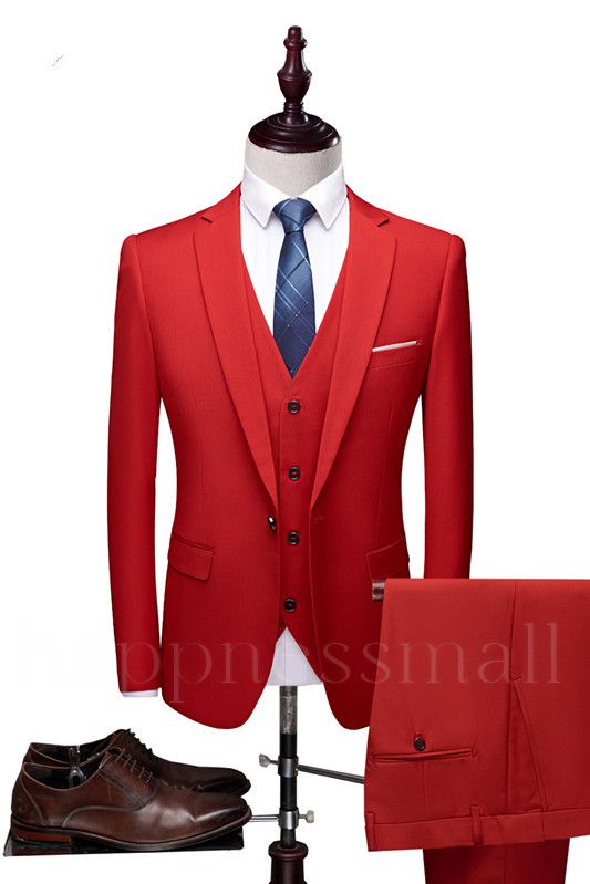Rocco Red Fashion Notched Lapel Three Pieces Tuxedo