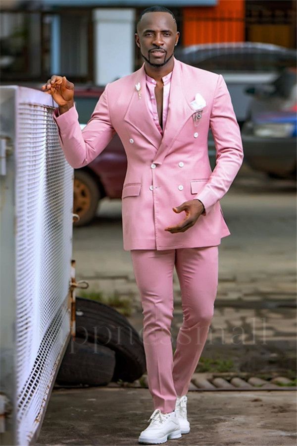Lazarus Stylish Hot Pink Double Breasted Slim Fit Prom Men Suits