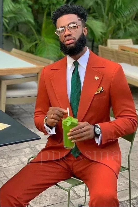 Layla New Arrival Orange Notched Lapel Close Fitting Prom Men Suits